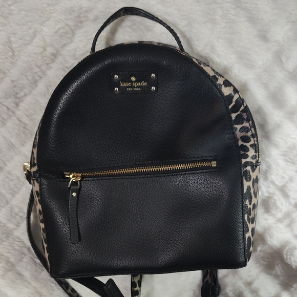 kate spade Handbags - Kate Spade Black and Leopard Print Mini Backpack